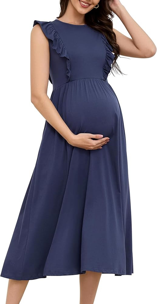 OUGES Womens 2025 Spring Hidden Zipper Nurisng Dress for Breastfeeding Casual Sleeveless Ruffled ... | Amazon (US)