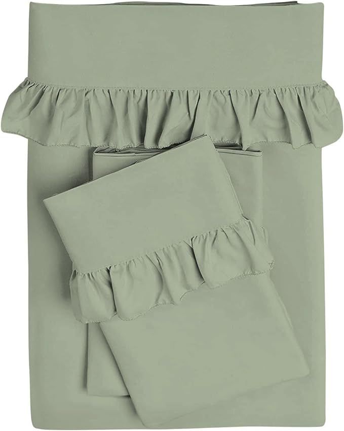 NG Linen 4 Piece Ruffle Sheet Set, 2 Inch Ruffle On The Top Hem of The Flat Sheet and Pillowcases... | Amazon (US)