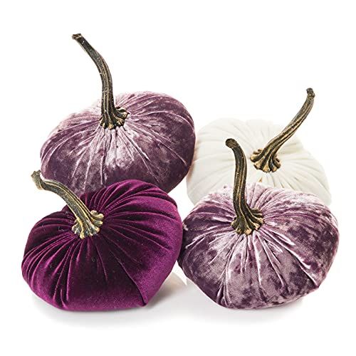 Small Velvet Pumpkins Set of 4, Includes 2 Luxe Lilac, Plum and Ivory, Modern Rustic Wedding Deco... | Amazon (US)