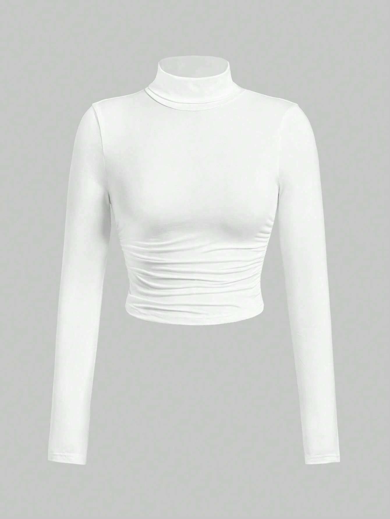 SHEIN EZwear Mock Neck Ruched Crop Tee | SHEIN