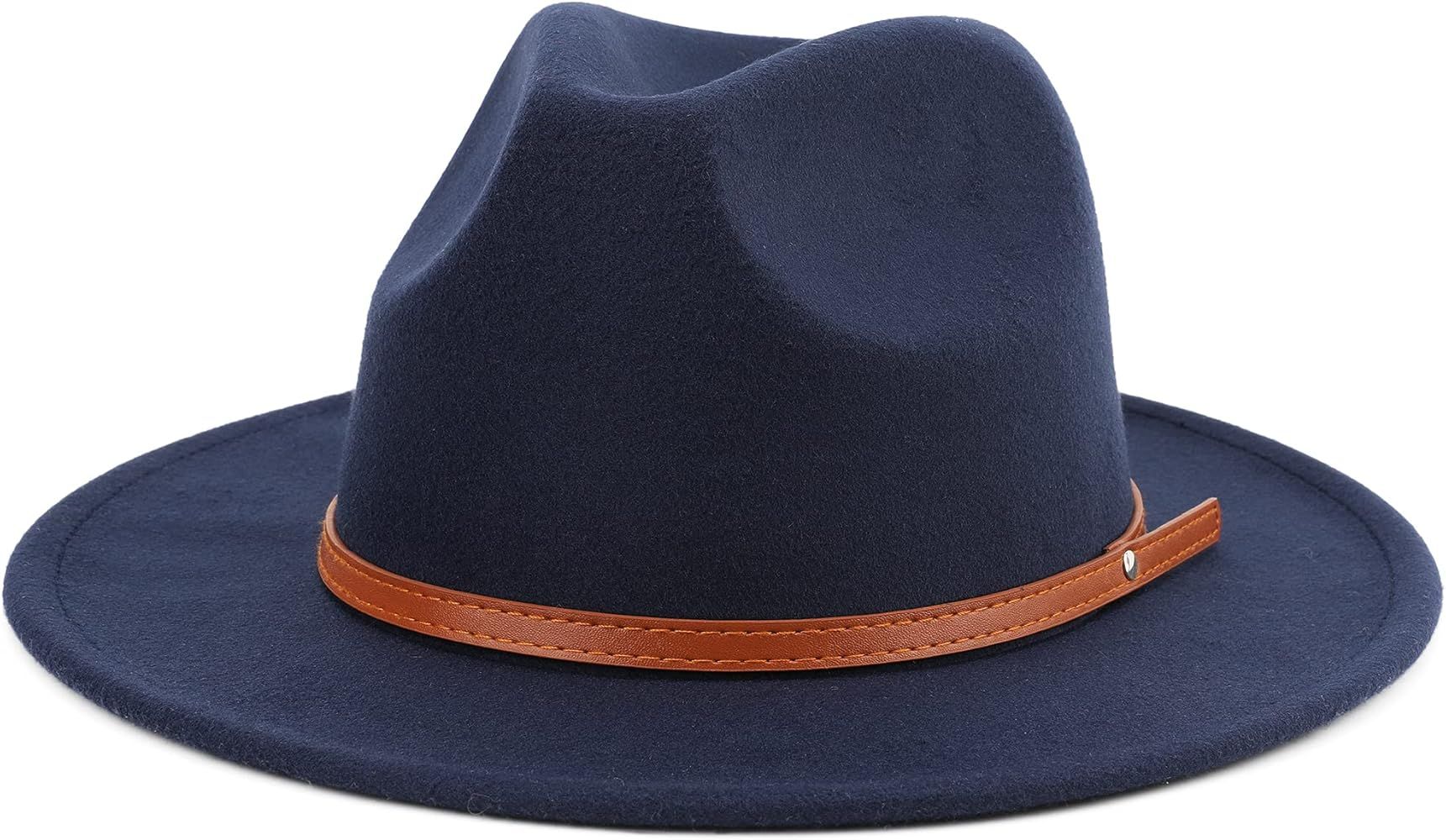 Besoogii Women Men Vintage Wide Brim Belt Buckle Panama Felt Fedora Hat | Amazon (US)