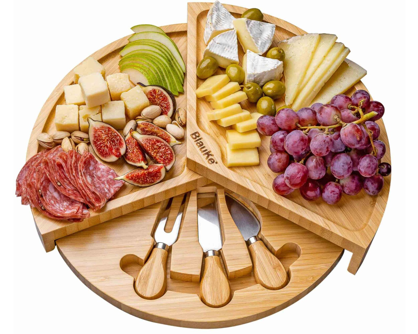 Bamboo Cheese Board and Knife Set - 14" Swiveling Charcuterie Board with Slide-Out Drawer - Anniv... | Etsy (US)