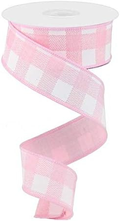 Plaid Check Wired Edge Ribbon - 10 Yards (Light Pink, White, 1.5 Inches) | Amazon (US)