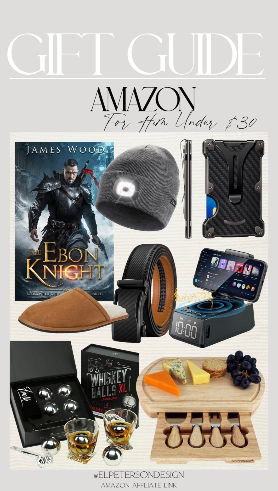 Book
Cheeseboard 
Beanie
Slippers
Belt
Whiskey set
Speaker alarm clock


#LTKfindsunder50 #LTKGiftGuide
