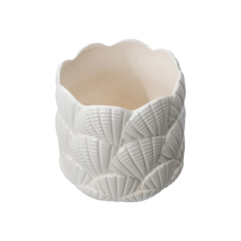 Mainstays 8.3" x 8.3" x 8.1" Round Vanilla Dream Ceramic Seashell Planter | Walmart (US)