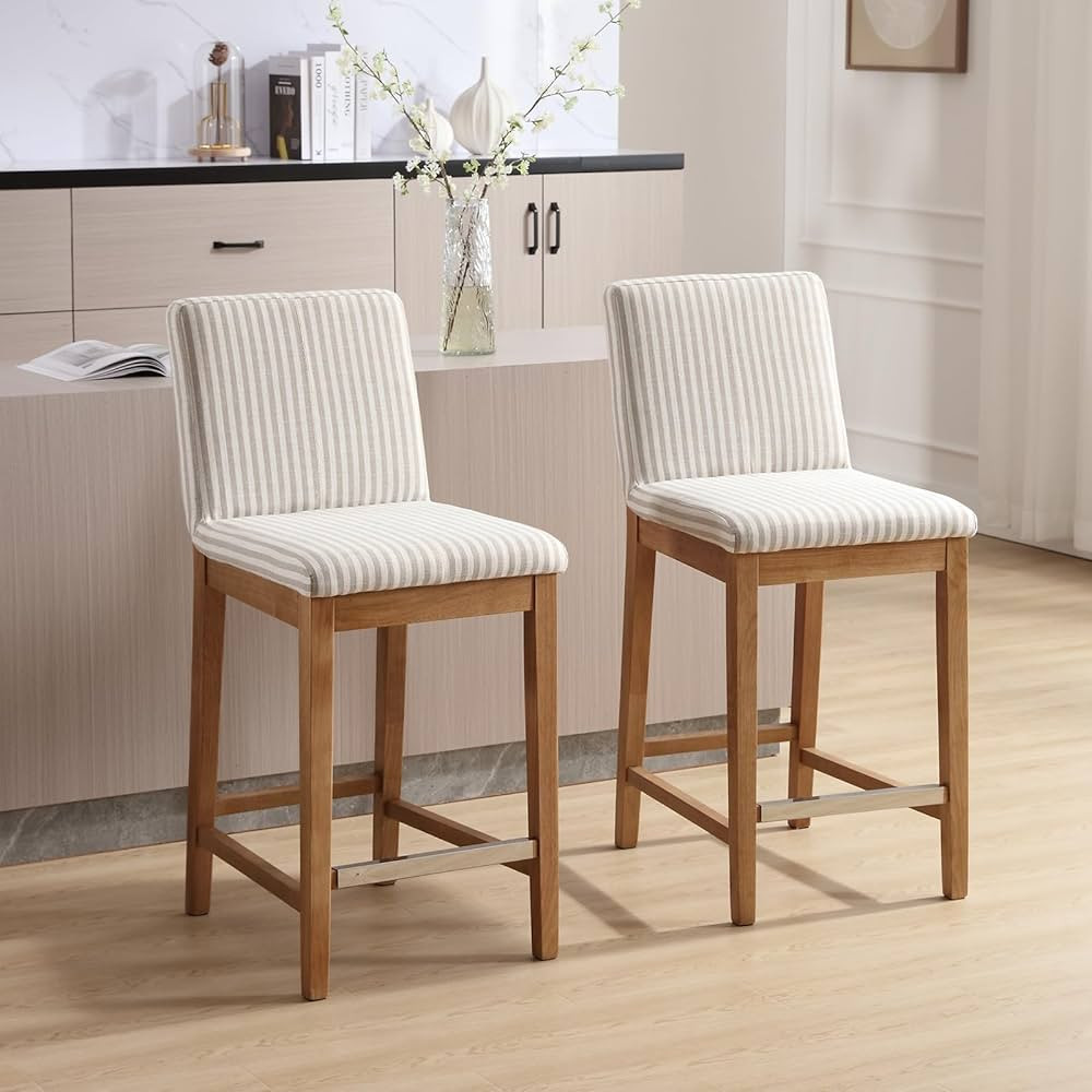 Wood Counter Stools Set of 2, Mid-Century Modern 26" Counter Height Stool with Back & Footrest Co... | Amazon (US)