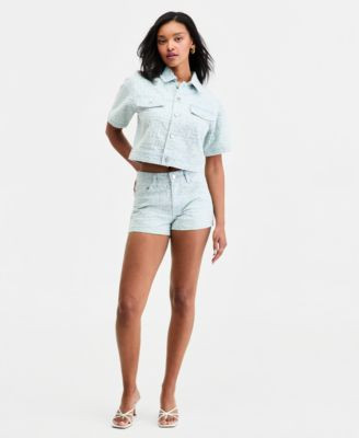 Bar Iii Women's Sequin Destructed Denim Shorts, Macy's Exclusive - Light Shin | Macy's
