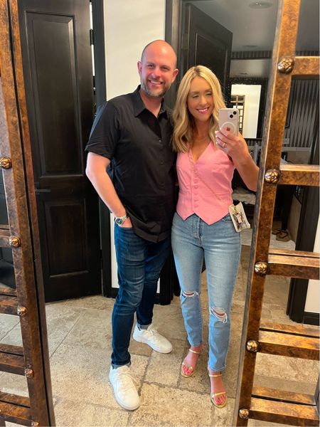 Dinner & Concert ready! 

His outfit: black button up, jeans, white sneakers 

Her outfit: pink vest, straight leg jeans, kitten heels

#LTKMens #LTKOver40 #LTKTravel