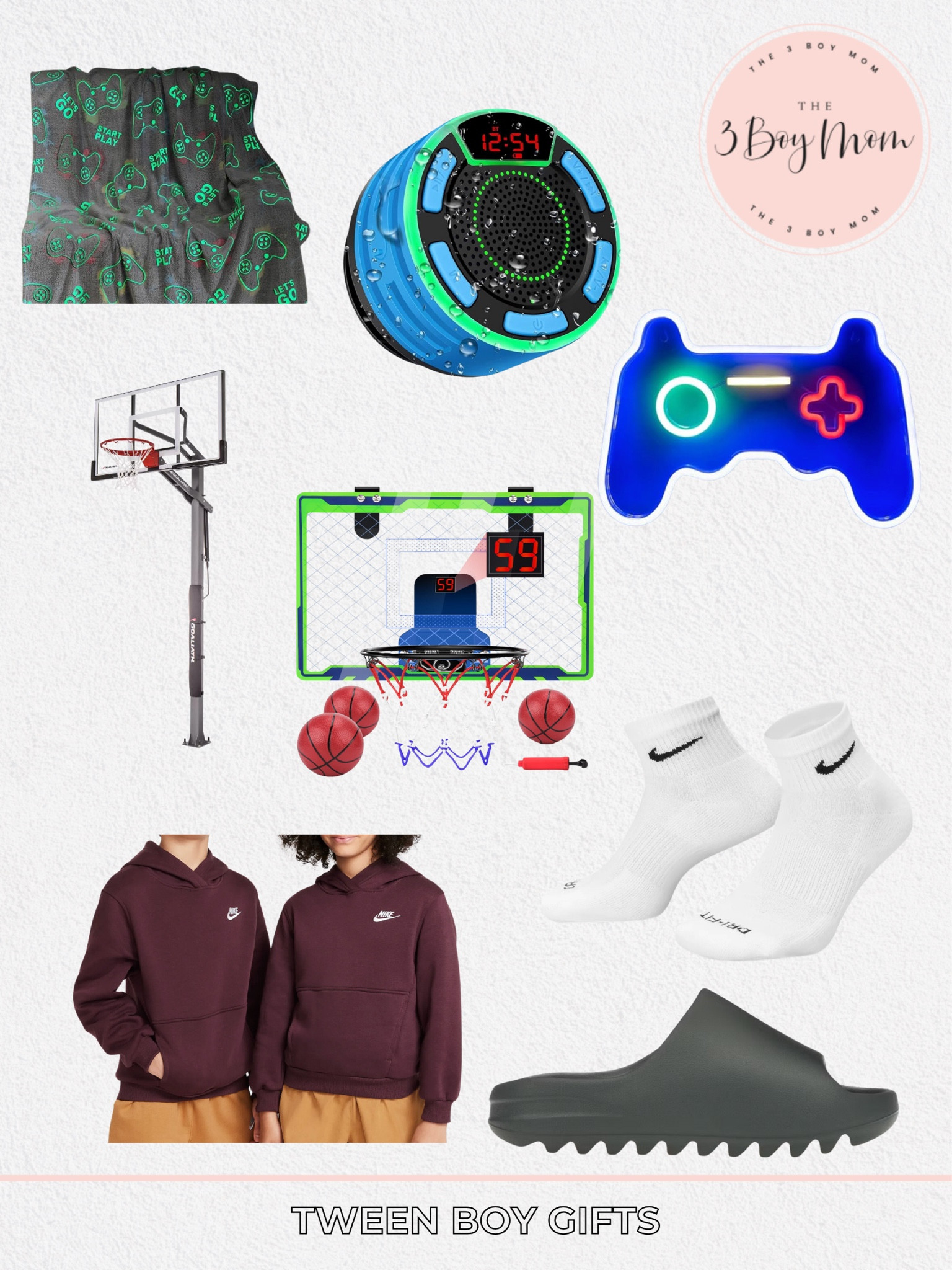Tween Boy Gifts 

2024 Holiday Gift Guides | Tween and Teen Boy Gift Ideas for Christmas and Stocking Stuffer, Tween Boy Gifts, glow in the dark blanket, basketball goal, nike, pullover, nike socks, yeezy slides, game controller light

#LTKHoliday #LTKGiftGuide #LTKSeasonal