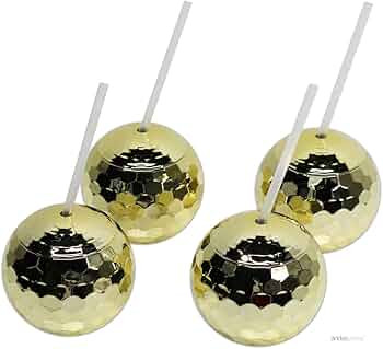 Andaz Press 1970s Disco Ball Cups 19 oz Drink Tumbler with Straw, Gold, 4-Pack, for Metallic Shin... | Amazon (US)