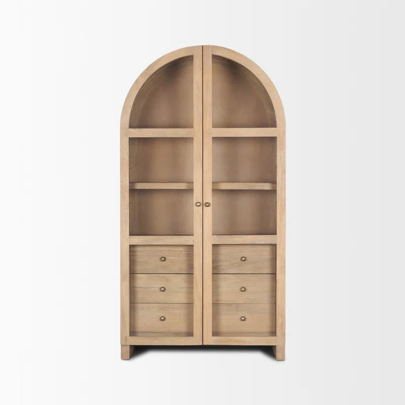 Suri Light Brown Wood W/Glass Doors Arched Curio Cabinet | Wayfair North America