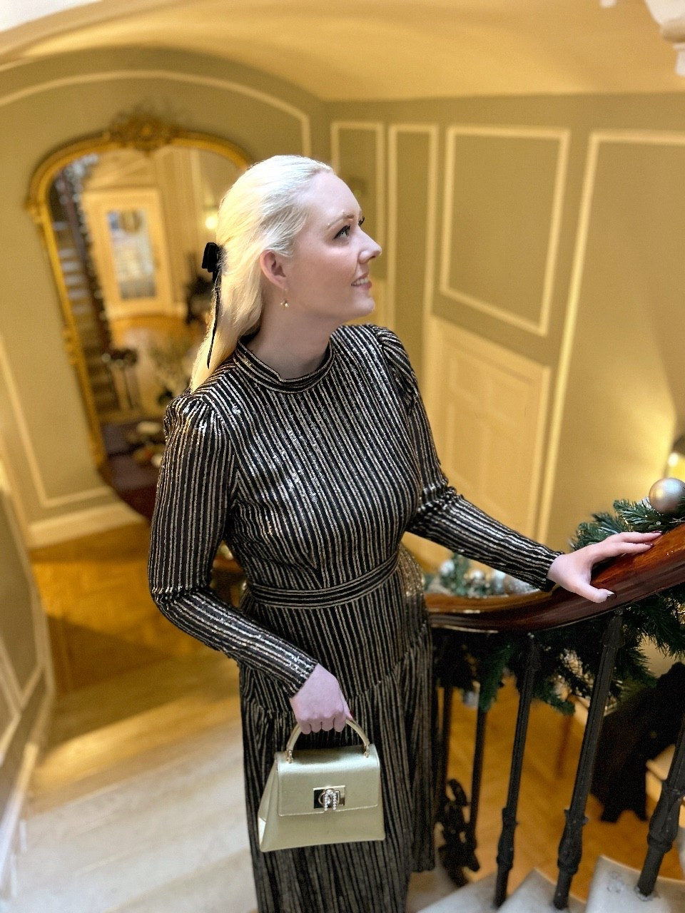 The divine Art Deco style Gloria black and gold sequin stripe dress by Phase Eight just oozes elegance! Partner with a black velvet hair bow and gold handbag and dazzle  ✨ 

#LTKpartywear #LTKeurope #LTKfestive