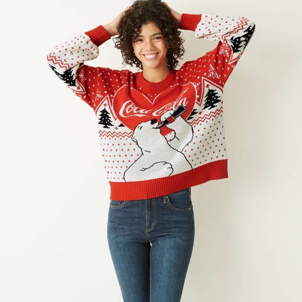Women's Coca-Cola Bear Holiday Pullover Sweater - Cream | Target