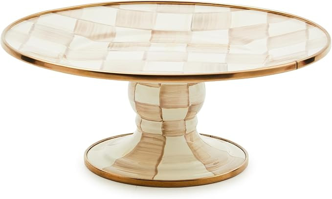 MACKENZIE-CHILDS Enamel Pedestal Platter, Round Cake Stand, Large, Brown-and-White Mocha Check | Amazon (US)