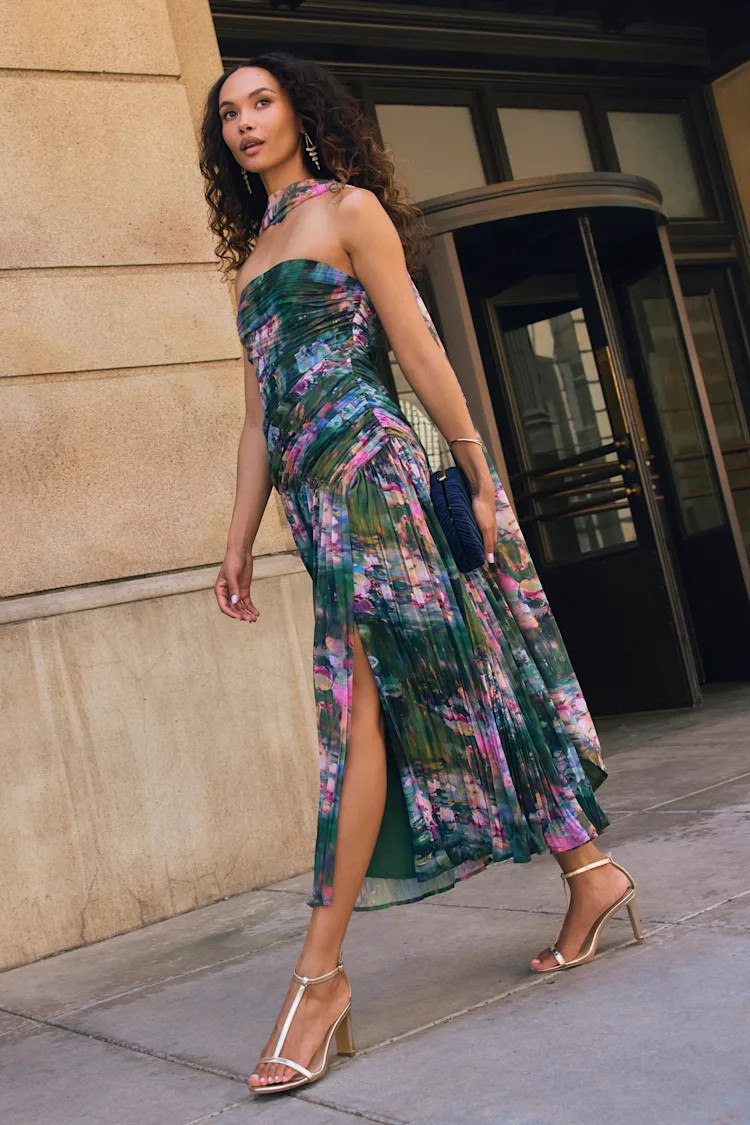 Nellie Blue Multi Strapless Midi Dress & Scarf Set | Lulus