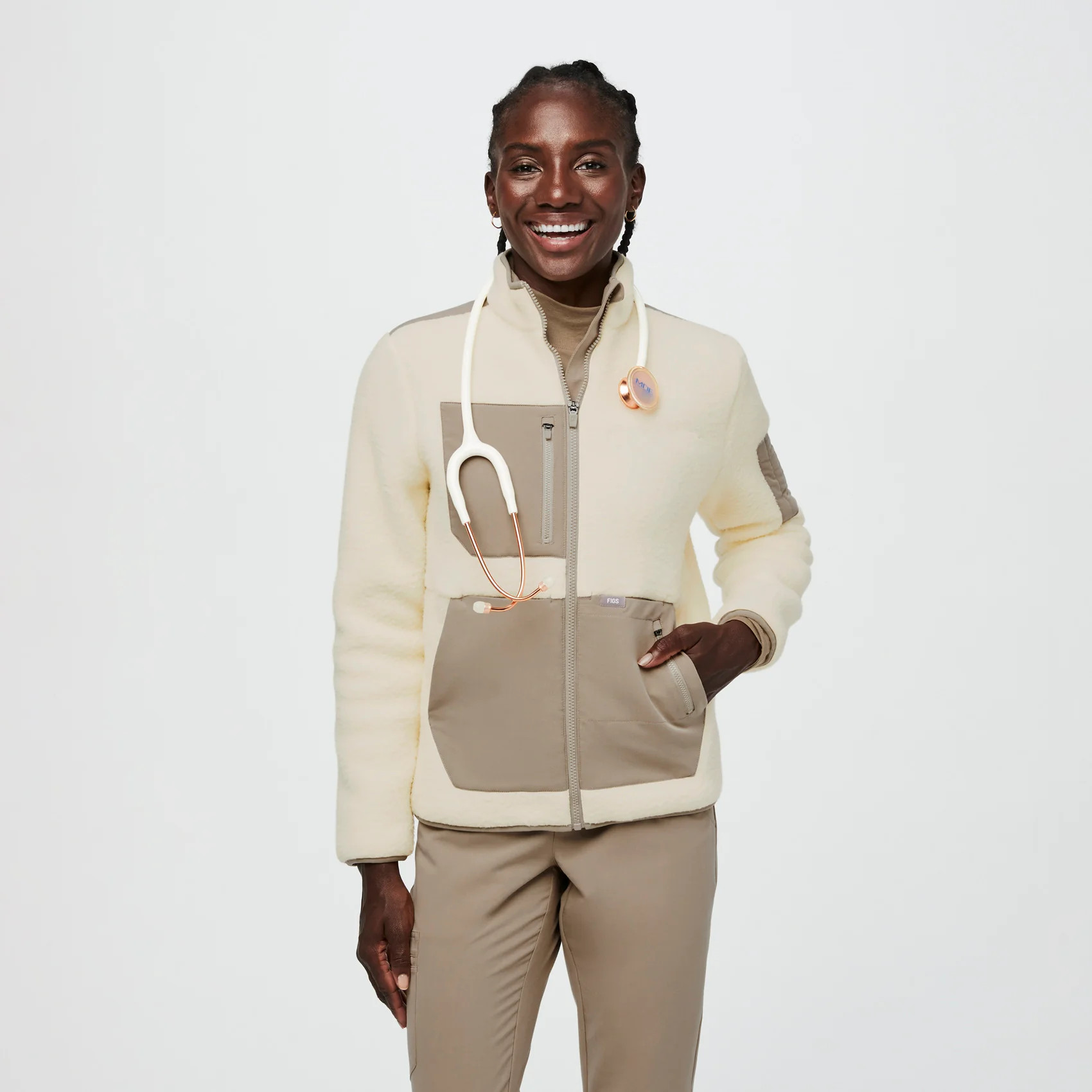 Women’s On-Shift Sherpa Jacket™ - Oatmeal/Latte · FIGS | FIGS