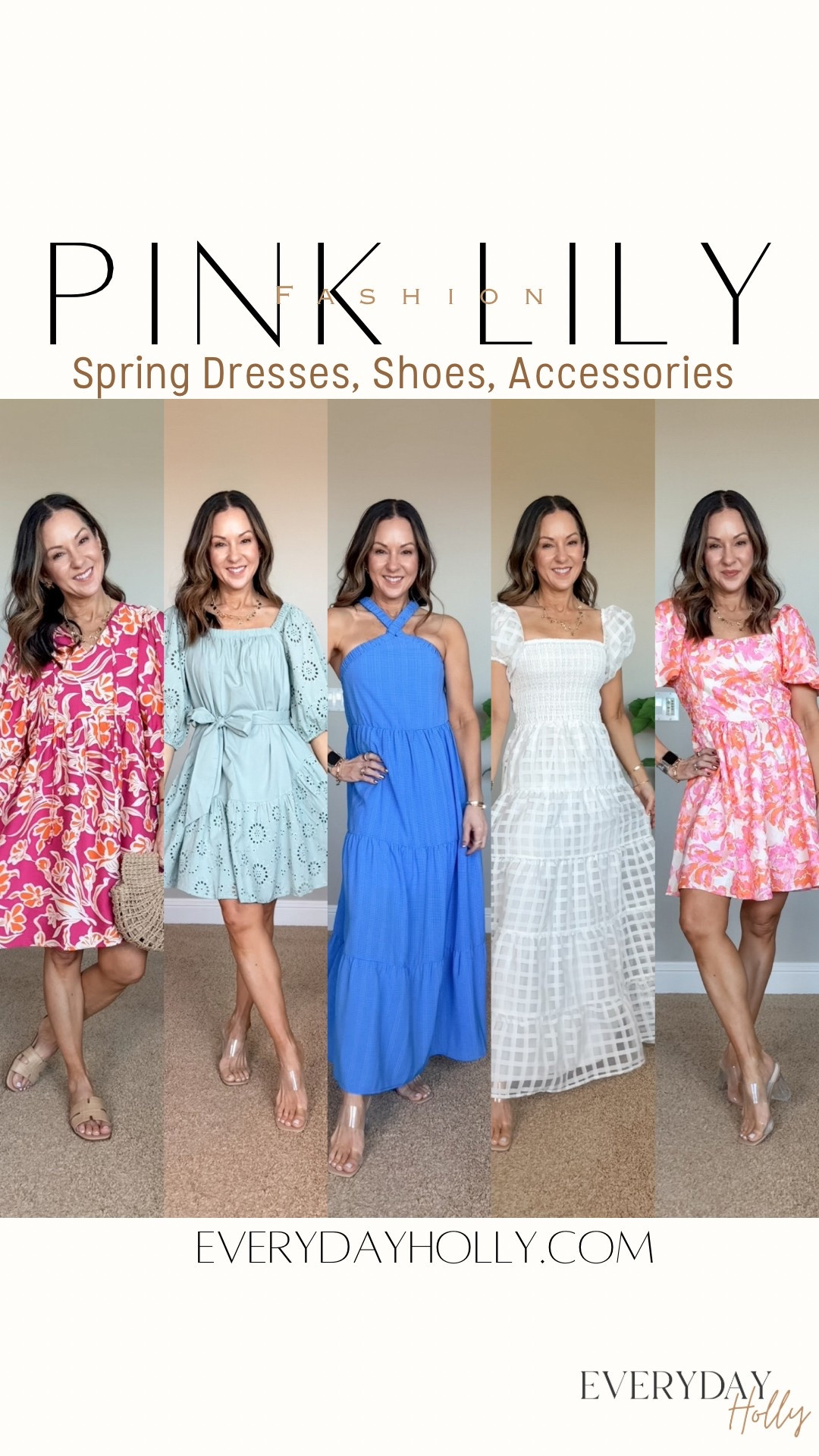30% off site wide at Pink Lily 2 days only! After sale, use code HOLLY for 25% off! 
New spring arrival Dresses, shoes, & accessories. Wearing the smallest size available in all dresses. Clear heels TTS. 
For reference: I’m 5’1”, 107 lbs. 
White dress, vacation, dress, Mother’s Day dress, beach, dress, family, picture, dress, tea, party dress, Easter dress,  