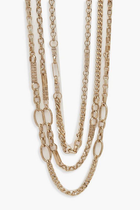 Burnished Gold Chunky Chain Layered Necklace | Boohoo.com (US & CA)