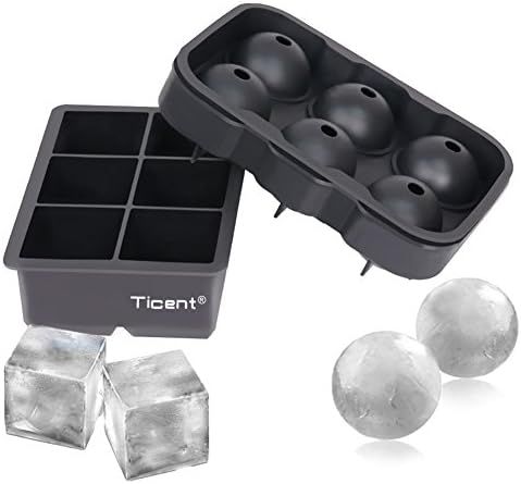 Ticent Ice Cube Trays (Set of 2), Silicone Sphere Whiskey Ice Ball Maker with Lids & Large Square... | Amazon (US)
