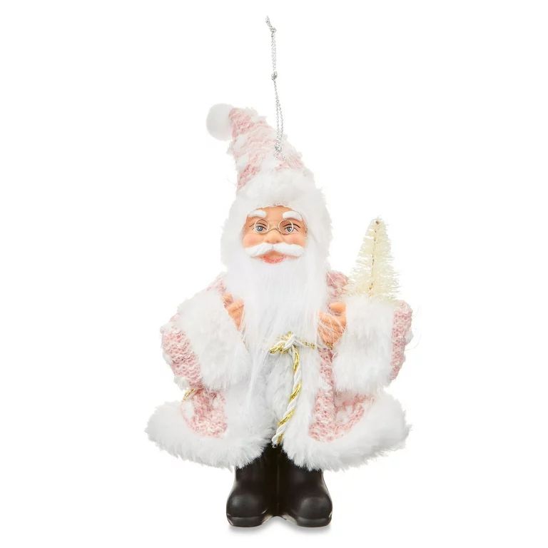 Delicate Pink Santa Ornament, Bushful Theme, Pink & White & Gold, 0.035 kg, by Holiday Time | Walmart (US)