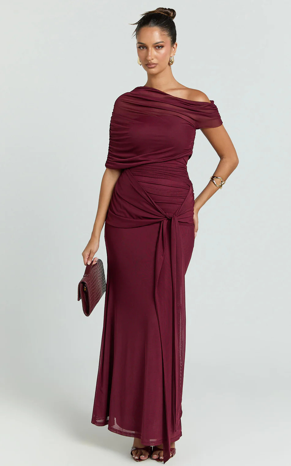 Nicolette Maxi Dress - Cape Sleeve Off Shoulder Dress in Wine | Showpo (US, UK & Europe)