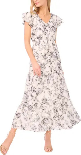 Double Ruffle Sleeve Midi Dress | Nordstrom