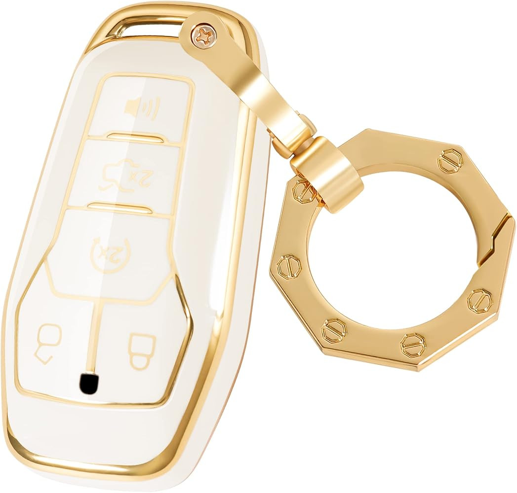for Ford Key Fob Cover Car Key Case Shell with Gold Keychain fit Ford Explorer Edge Mustange Fusi... | Amazon (US)