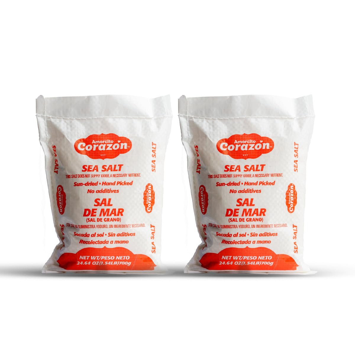 Amorcito Corazón - Coarse Sea Salt - Natural Salt from Mexico - 2-Pack (24.64 oz, 700 g Each) - Perfect for Drinks, Meat, Seafood, Dips, Desserts, Veggies, and More | Amazon (US)