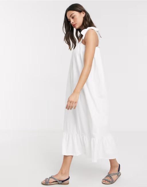 ASOS DESIGN cami midi sundress with pep hem in white | ASOS (Global)