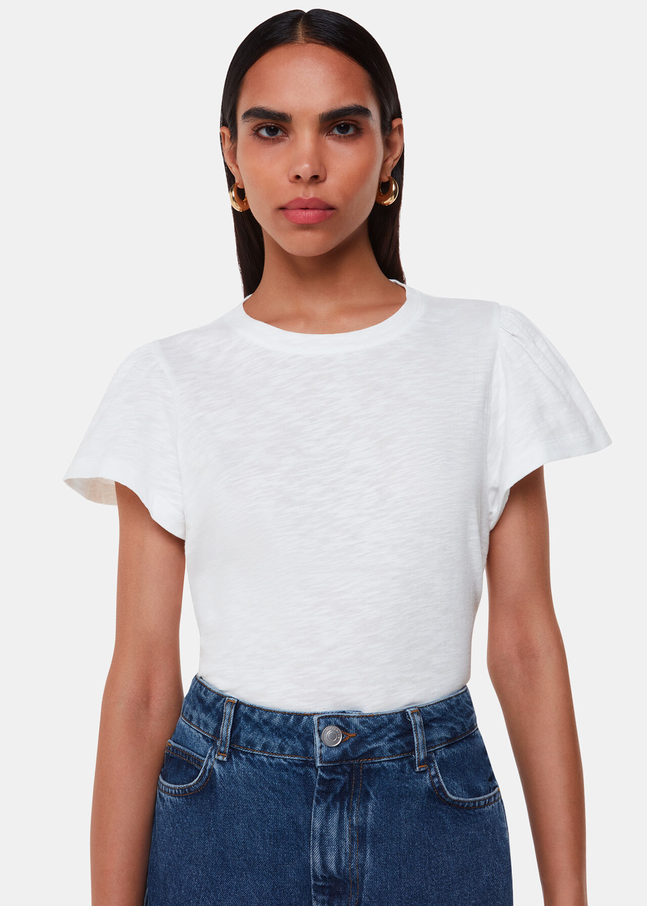 White Cotton Frill Sleeve T Shirt | WHISTLES | Whistles UK | | Whistles