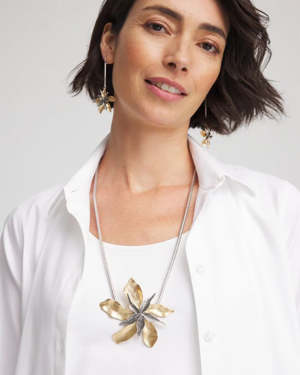 Chico's Originals Mixed Metal Flower Pendant Necklace | Chico's