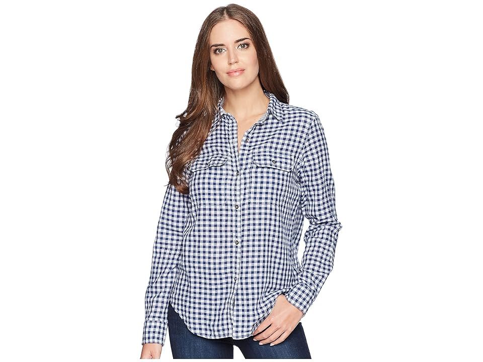CHAPS Gingham Cotton Shirt (Blue/White/Double Face Gingham Stripe) Women's Clothing | 6pm