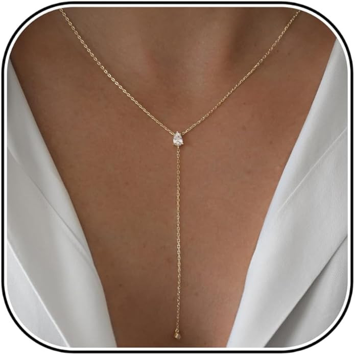 Mothers Day Gifts for Mom Lariat Necklace for Women, Dainty Long Necklaces, 14k Gold/Silver Plate... | Amazon (US)