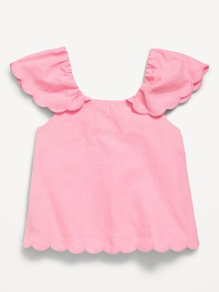 Short-Sleeve Linen-Blend Scallop-Trim Top for Toddler Girls | Old Navy | Old Navy (US)