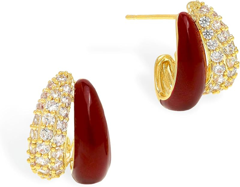 Jean Beau Gold Cubic Zirconia Stud Earrings for Women, Trendy 14k Gold Plated Rhinestone Statemen... | Amazon (US)