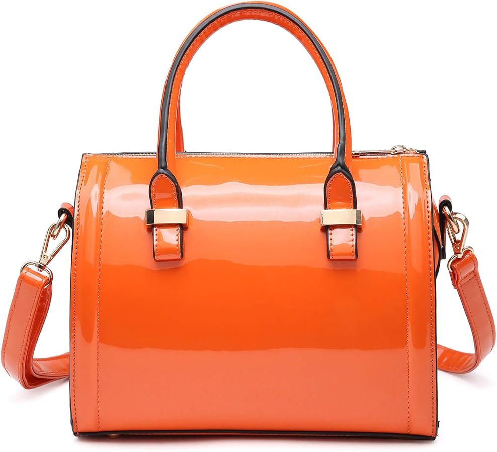 Shiny Patent Faux Leather Handbags Barrel Top Handle Purse Satchel Bag Shoulder Bag for Women | Amazon (US)