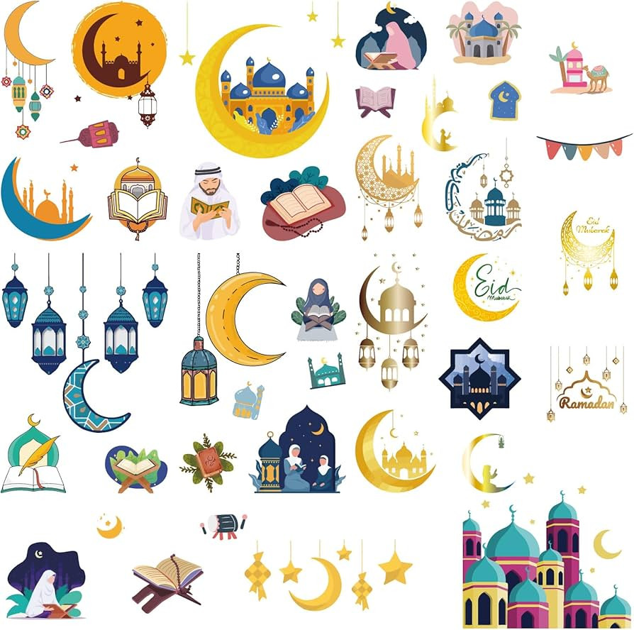 CRASPIRE 8 Sheets Eid Mubarak Wall Stickers Moon Ramadan Wall Decals Arabic Lamp PVC Waterproof S... | Amazon (CA)