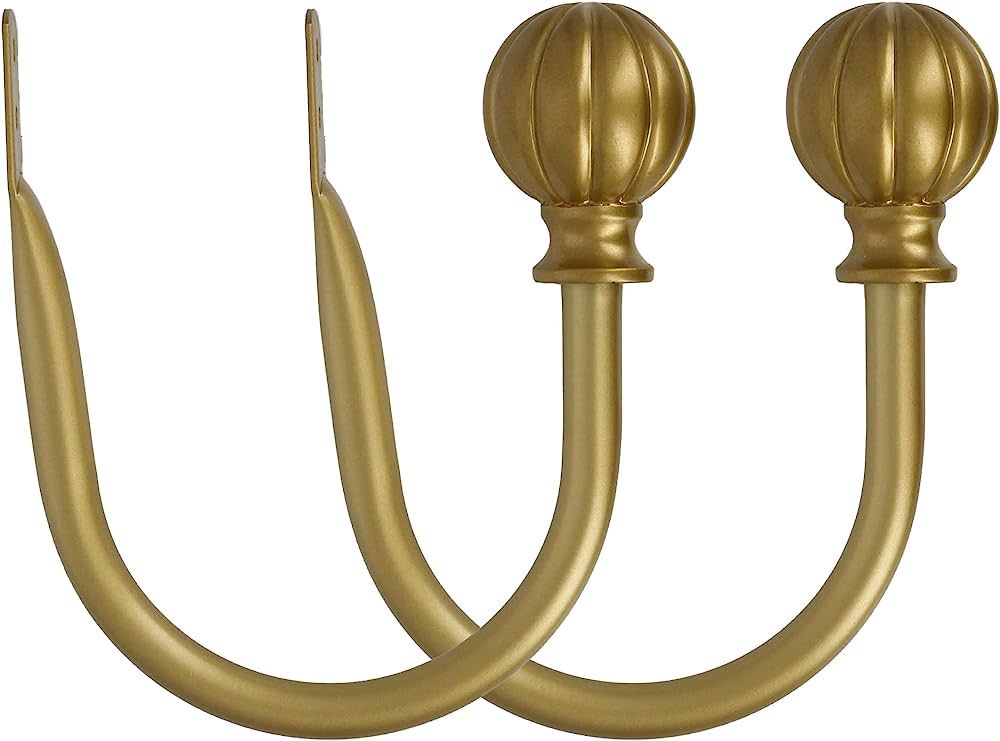 MERIVILLE Set of 2 Decorative Fluted Ball End Window Curtain Holdbacks for Draperies, Royal Gold | Amazon (US)