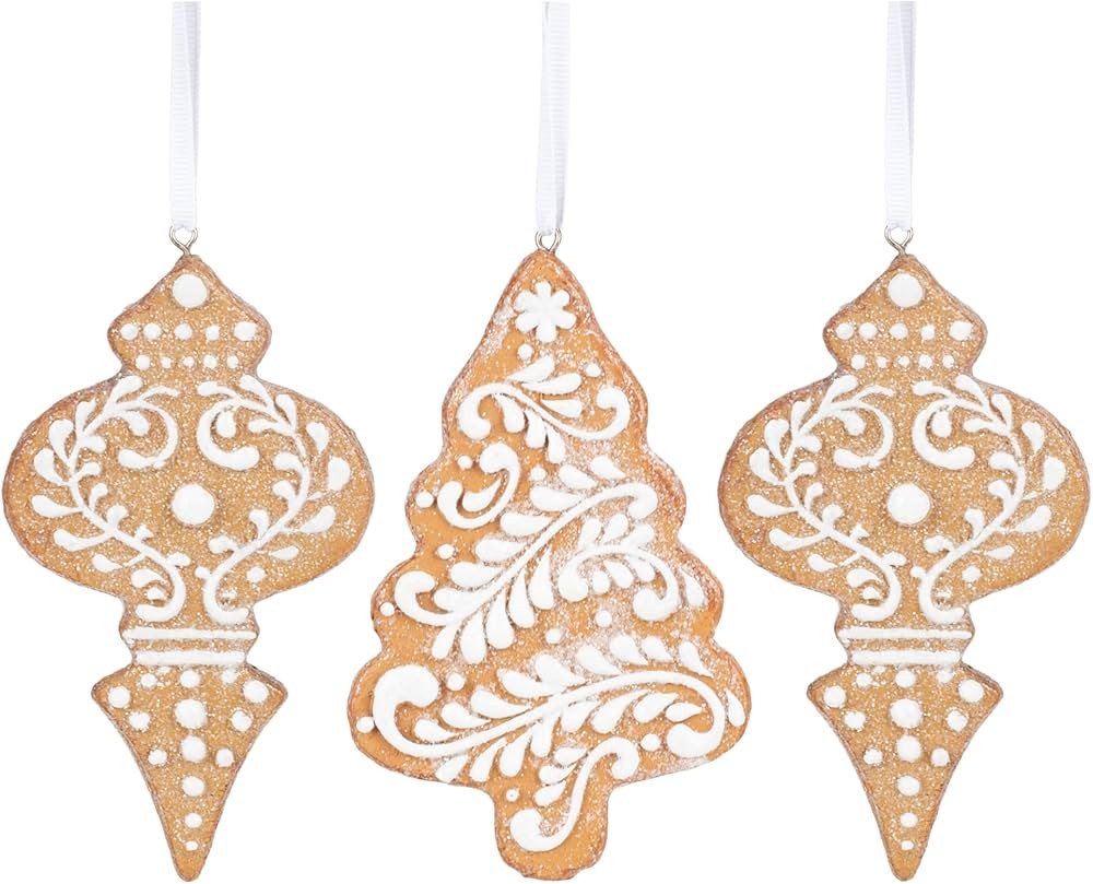 RAZ Imports 4.5" White Icing Gingerbread Christmas Tree Ornaments, Set of 3 Assorted Ornaments | Amazon (US)