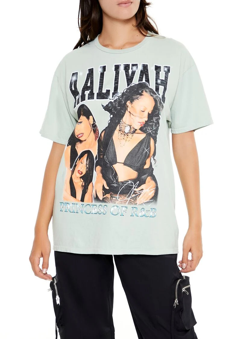 Women's Aaliyah Princess of R&B Graphic T-Shirt in Green, S/M | Forever 21