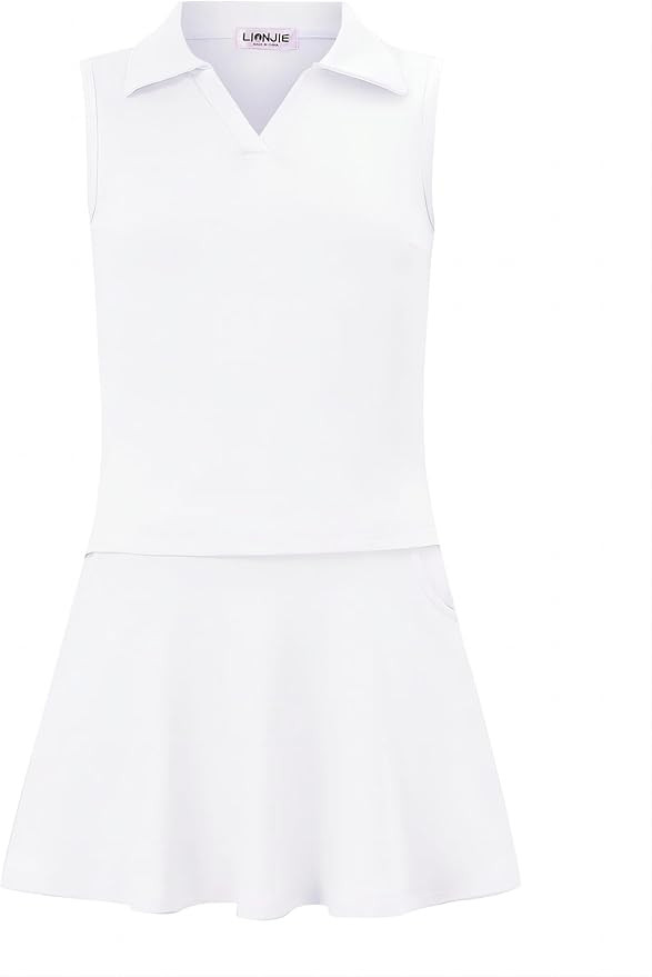 LIONJIE Kids Girls Tennis Golf Dress Outfit Sleeveless Dress with Pockets Athletic Skorts and Pol... | Amazon (US)