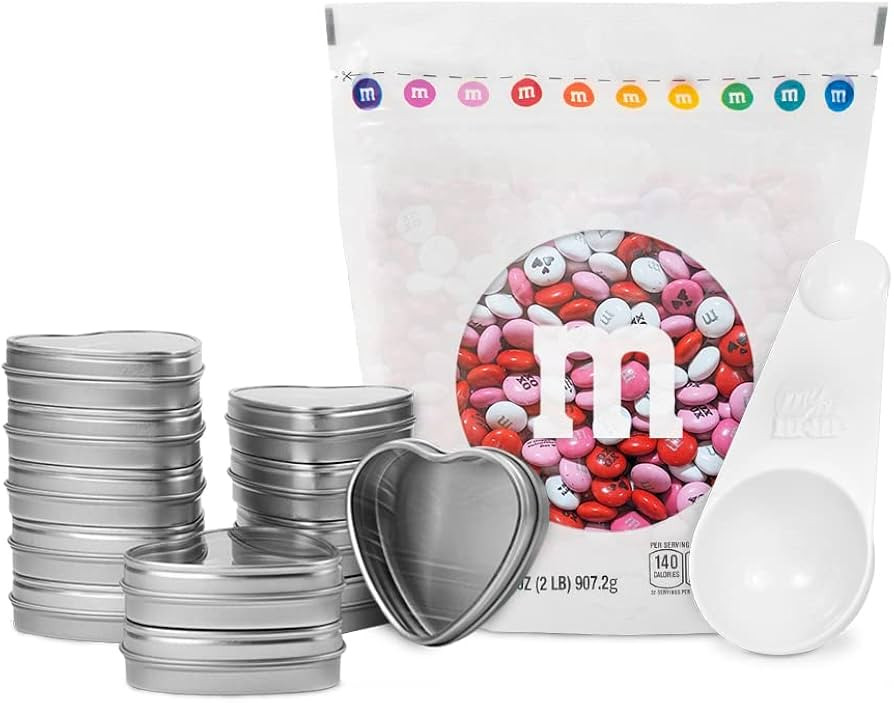 M&M’S Valentine's Day DIY Favor Kits - 2 lbs of Valentine's Chocolate Candy & 20 Heart Tins, Fo... | Amazon (US)