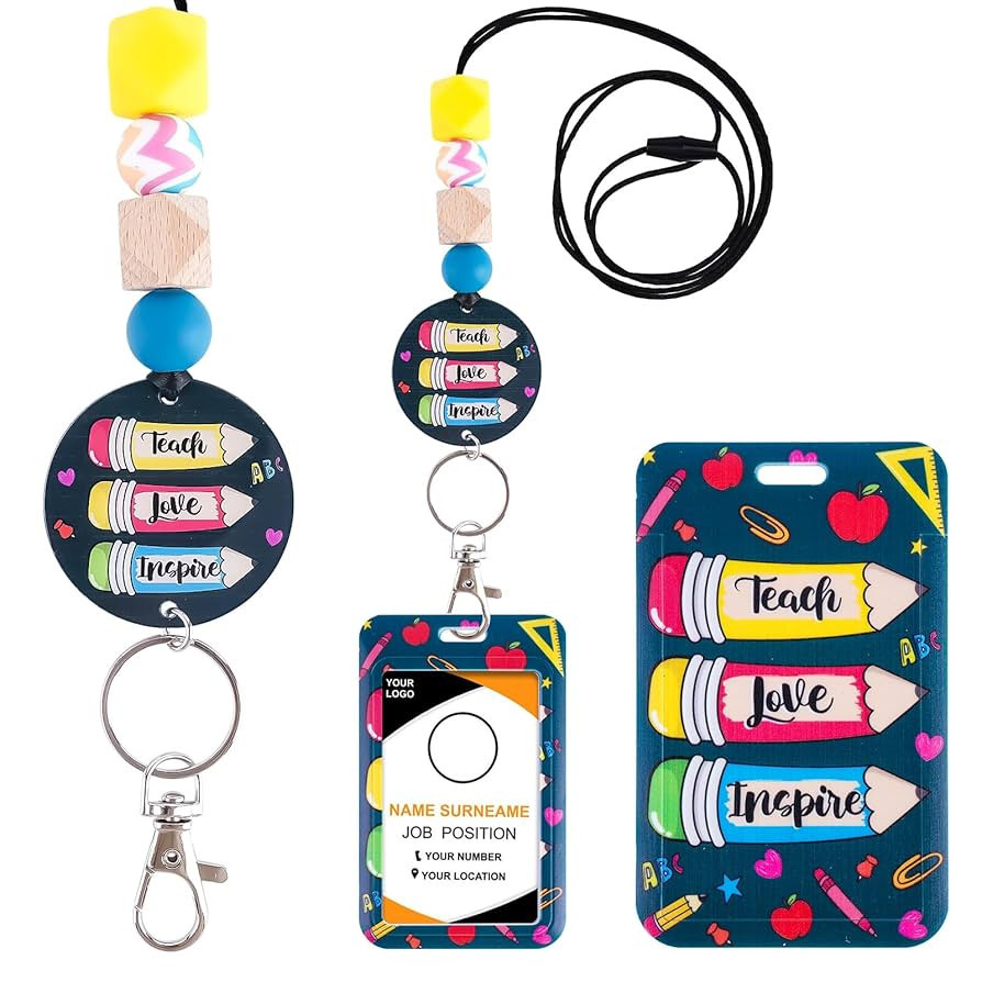 Teacher Lanyards for ID Badges - Cute Pencil Silicone Beaded Breakaway Keychain Accessories Teach... | Amazon (US)