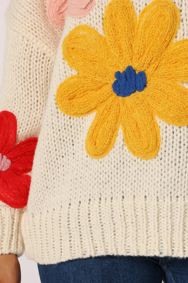 Alanna Flower Detail Knit Sweater - Cream | Petal & Pup (US)