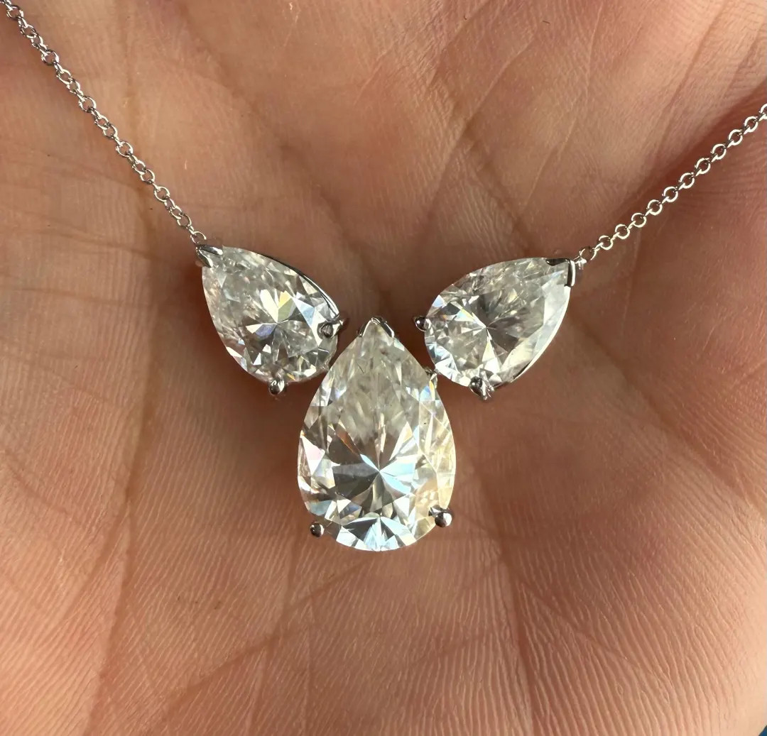 3 Stone 2.00 ct to 12.00 ct Certified Pear Shape Moissanite Pendant D Color VVS1 Clarity USA Stoc... | Etsy (US)