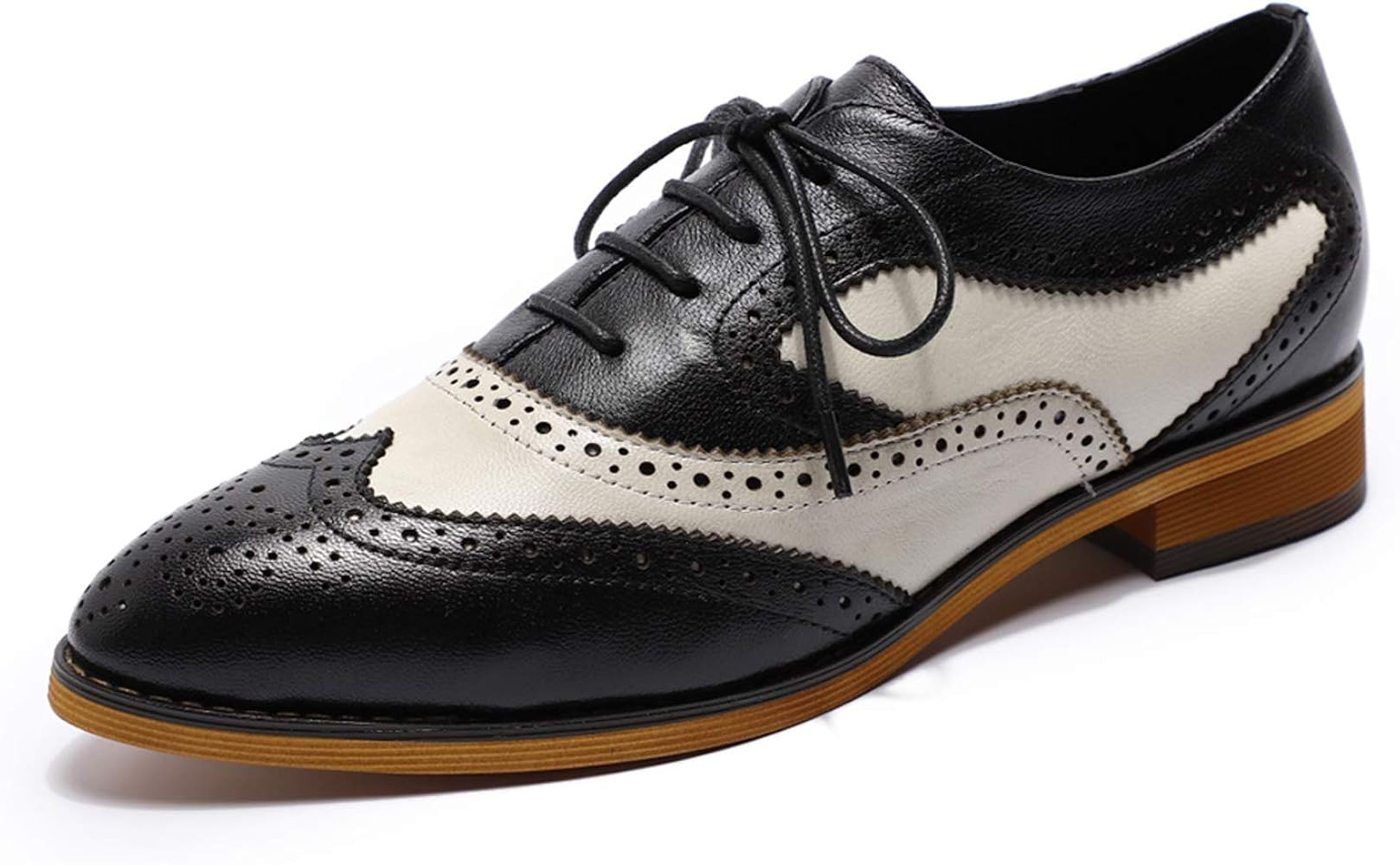 MIKCON Women's Leather Oxfords Lace-Up Wingtip Oxford Flats Perforated Brogue Derby Dress Shoes for  | Amazon (US)