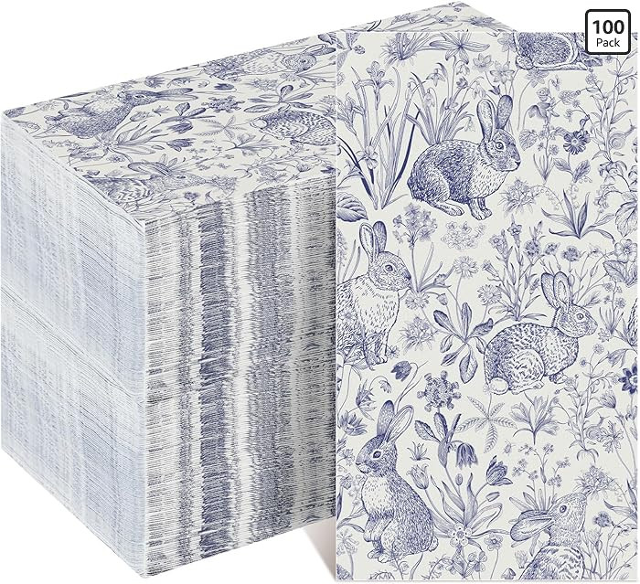 Janlaugh 100 Pcs Blue White Easter Napkins Chinoiserie Bunny Napkin for Decoupage Easter Paper Di... | Amazon (US)