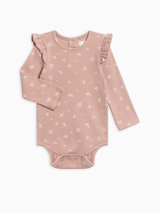 Addy Brushed Back Pointelle Flutter Sleeve Footed Romper | Colored Organics