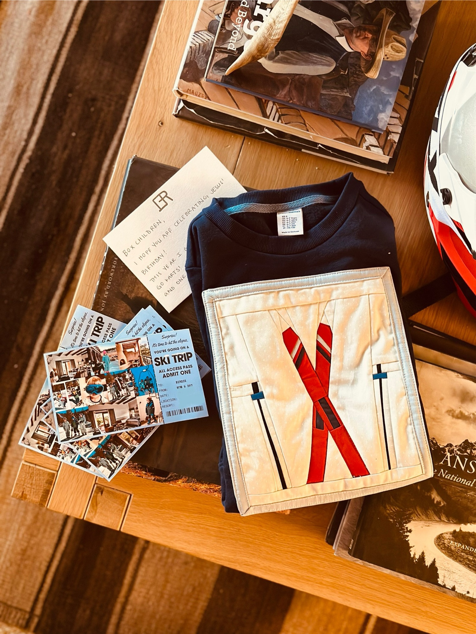 This year we focused on experiences for our kid gifts and gave them a ski trip in 2025. We made “tickets” to invite them and I had these quilted ski sweatshirts made for them to get everyone excited 🎿⛷️They all have them on already! They are super cozy. 

#LTKHoliday #LTKActive #LTKGiftGuide