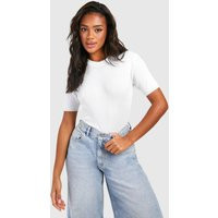 Womens Rib Knit Crew Neck Short Sleeve Knitted Top - White - S | boohoo (US & Canada)